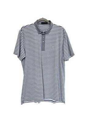 G/FORE Perforated Stripe Button Down Golf Polo Gray White L